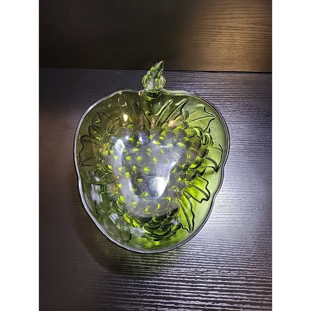 Vintage Indian Glass‎ Fruit Bowl Green Iridescent